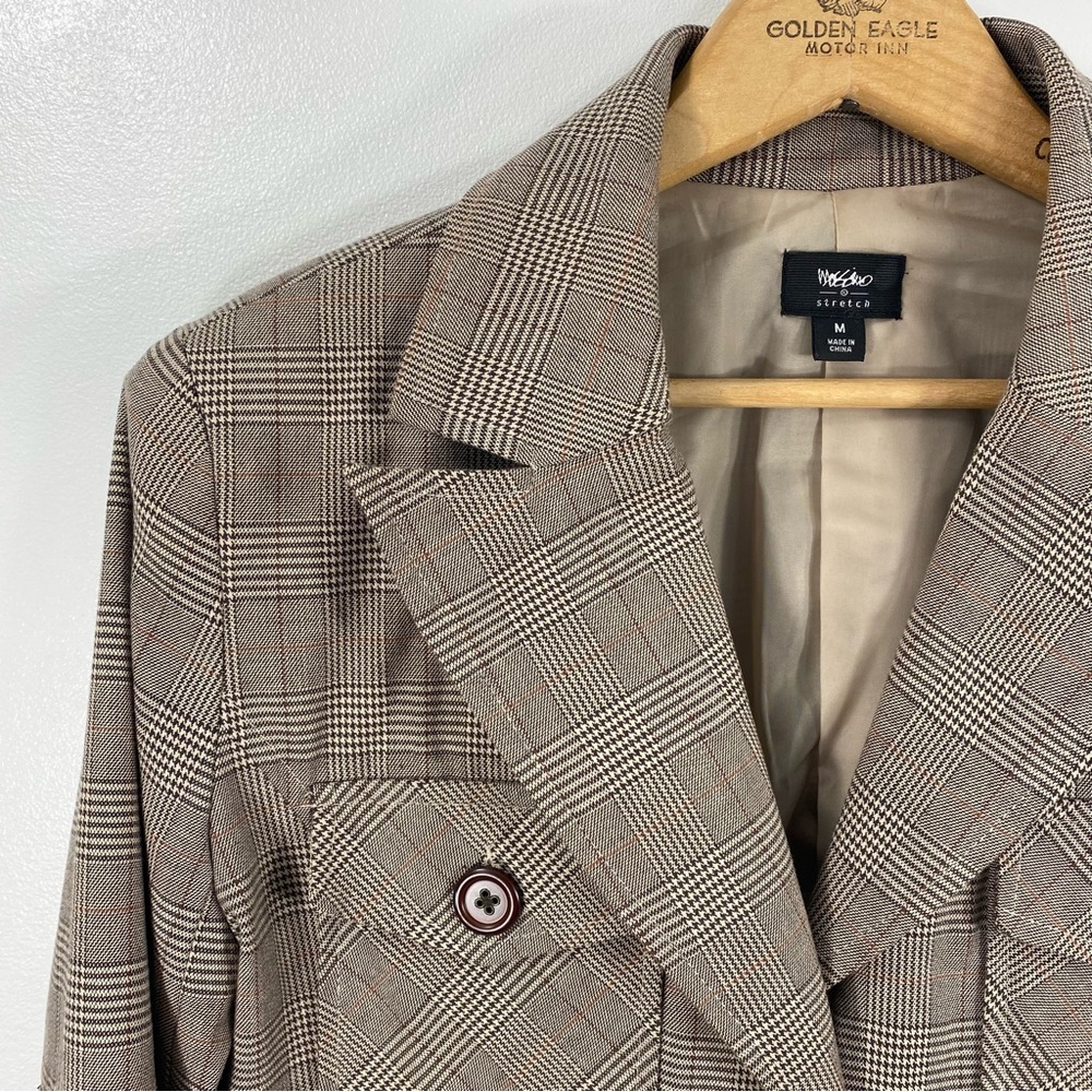 Mossimo Classic Chocolate Brown and Cream Glen Check Plaid Blazer Suit Jacket M - Picture 2 of 16